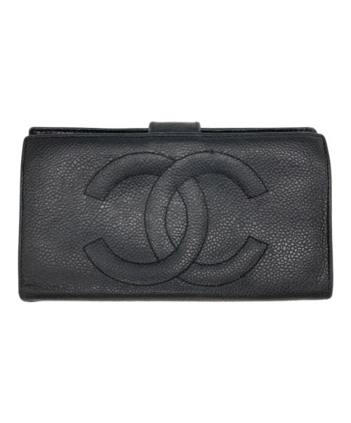 CHANEL（シャネル）CHANEL (シャネル) キャビアスキン デカココマーク 2つ折りがま口財布 ブラック サイズ:-の古着・服飾アイテム