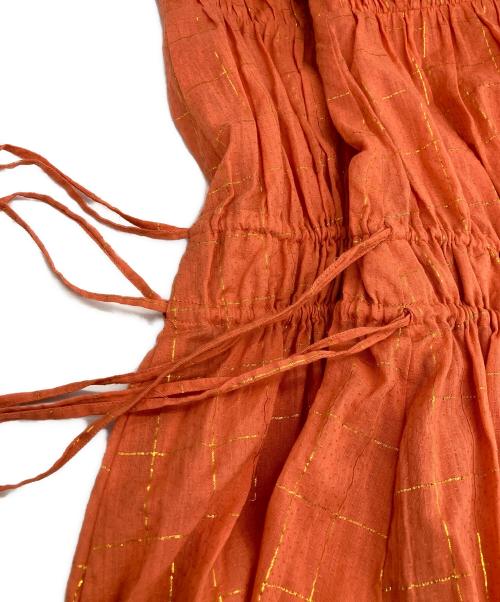 sara mallika（サラマリカ）sara mallika (サラマリカ) Cotton Lurex Check Dress ロングワン オレンジ サイズ:Lの古着・服飾アイテム