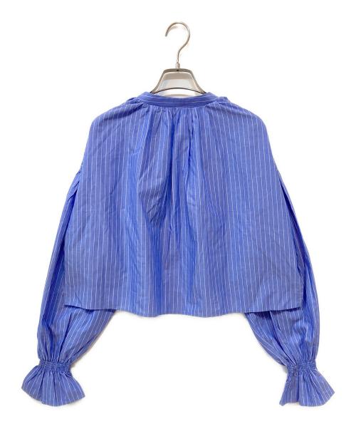 POPPY（ポピー）POPPY (ポピー) 袖フリルストライプブラウス ブルー サイズ:Fの古着・服飾アイテム