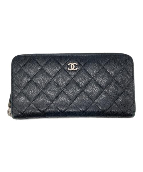 CHANEL（シャネル）CHANEL (シャネル) キャビアスキンマトラッセラウンドジップ財布 ブラックの古着・服飾アイテム