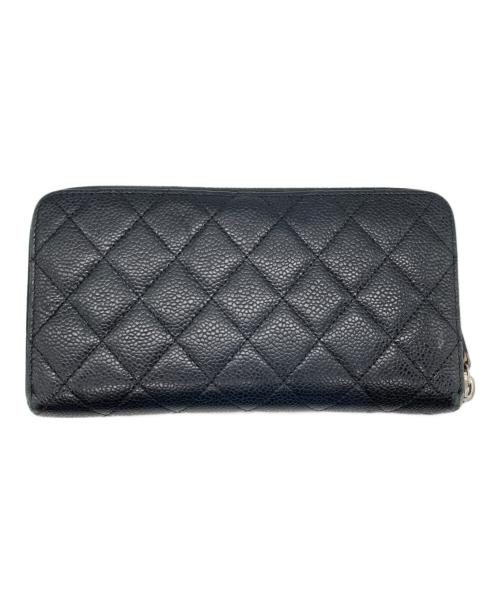 CHANEL（シャネル）CHANEL (シャネル) キャビアスキンマトラッセラウンドジップ財布 ブラックの古着・服飾アイテム