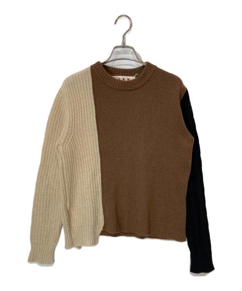MARNI（マルニ）MARNI (マルニ) カシミヤ切り替えニット ブラウン×ベージュ サイズ:38の古着・服飾アイテム