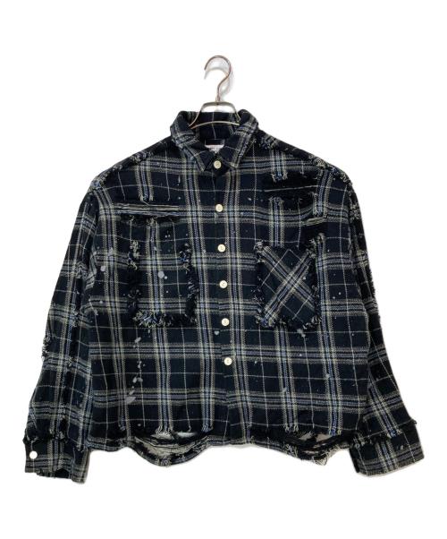 DANKE SCHON（ダンケ シェーン）DANKE SCHON (ダンケ シェーン) PIGMENT DAMAGE FLANNEL CHECK LONG SLEEVE SHIRTS ブラック サイズ:Mの古着・服飾アイテム