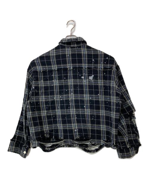 DANKE SCHON（ダンケ シェーン）DANKE SCHON (ダンケ シェーン) PIGMENT DAMAGE FLANNEL CHECK LONG SLEEVE SHIRTS ブラック サイズ:Mの古着・服飾アイテム