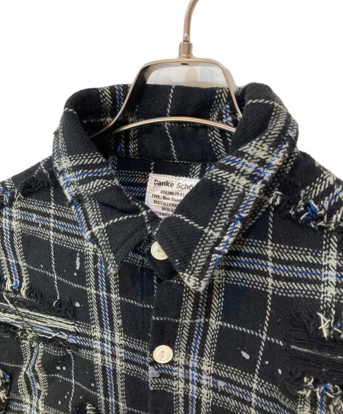 DANKE SCHON（ダンケ シェーン）DANKE SCHON (ダンケ シェーン) PIGMENT DAMAGE FLANNEL CHECK LONG SLEEVE SHIRTS ブラック サイズ:Mの古着・服飾アイテム