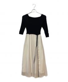 Mystrada（マイストラーダ）の古着「アシメプリーツドッキングワンピース」｜ブラック×アイボリー