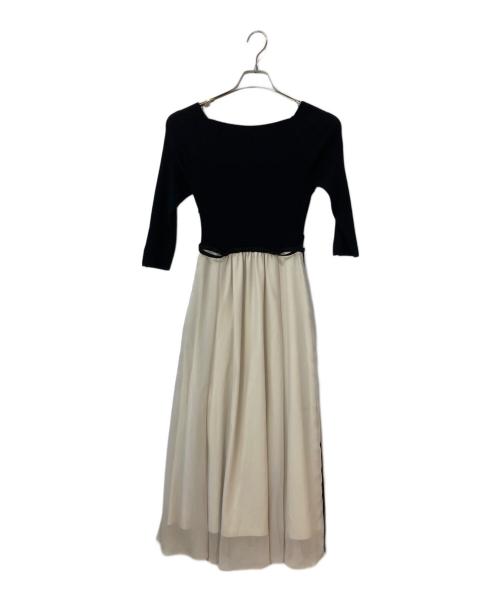 Mystrada（マイストラーダ）Mystrada (マイストラーダ) アシメプリーツドッキングワンピース ブラック×アイボリー サイズ:34の古着・服飾アイテム