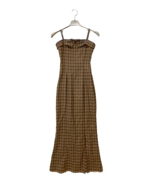 darich（ダーリッチ）darich (ダーリッチ) レザーリボンチェックロングワンピース ブラウン サイズ:Freeの古着・服飾アイテム