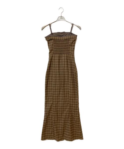 darich（ダーリッチ）darich (ダーリッチ) レザーリボンチェックロングワンピース ブラウン サイズ:Freeの古着・服飾アイテム
