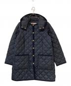 Traditional Weatherwearトラディショナルウェザーウェア）の古着「ARKLEY W/HOOD フード付 ノーカラーキルティングジャケット」｜ネイビー