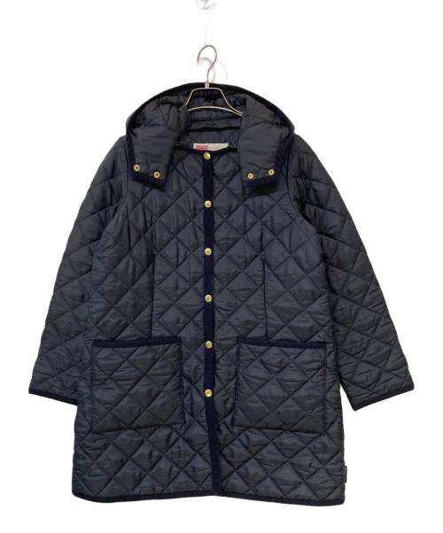 Traditional Weatherwear（トラディショナルウェザーウェア）Traditional Weatherwear (トラディショナルウェザーウェア) ARKLEY W/HOOD フード付 ノーカラーキルティングジャケット ネイビー サイズ:36の古着・服飾アイテム