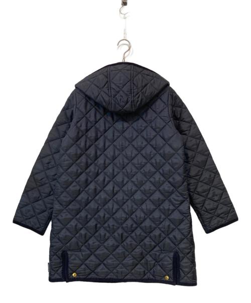 Traditional Weatherwear（トラディショナルウェザーウェア）Traditional Weatherwear (トラディショナルウェザーウェア) ARKLEY W/HOOD フード付 ノーカラーキルティングジャケット ネイビー サイズ:36の古着・服飾アイテム