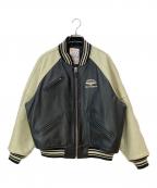 AVIREXアヴィレックス）の古着「アーチロゴレザースタジャン」｜ブラック×グレー