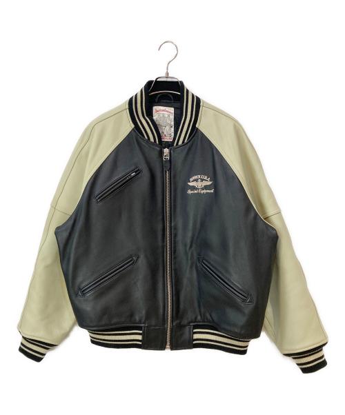 AVIREX（アヴィレックス）AVIREX (アヴィレックス) アーチロゴレザースタジャン ブラック×グレー サイズ:Ⅼの古着・服飾アイテム