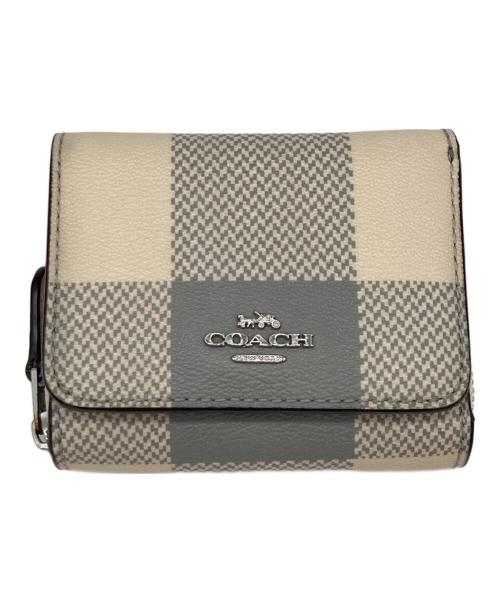 COACH（コーチ）COACH (コーチ) SVCAH バッファロープレイドプリント 3つ折り財布 ベージュ×グレー サイズ:-の古着・服飾アイテム