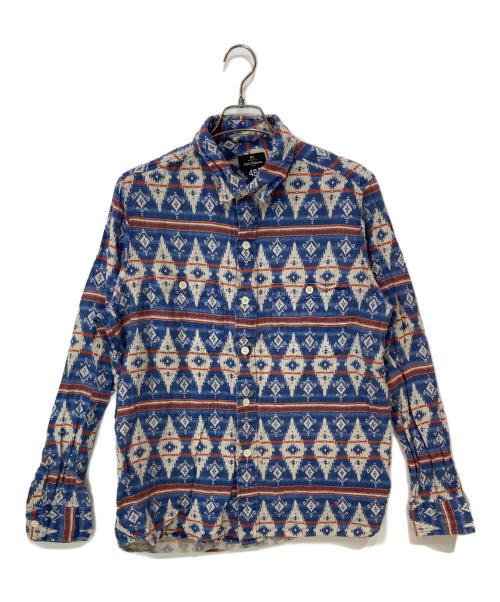 NIGEL CABOURN（ナイジェルケーボン）NIGEL CABOURN (ナイジェルケーボン) JOE'S SHIRT リネン総柄シャツ ブルー サイズ:48の古着・服飾アイテム