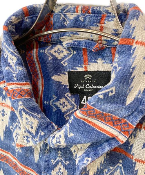 NIGEL CABOURN（ナイジェルケーボン）NIGEL CABOURN (ナイジェルケーボン) JOE'S SHIRT リネン総柄シャツ ブルー サイズ:48の古着・服飾アイテム