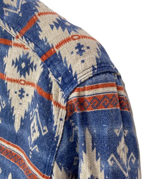 NIGEL CABOURN（ナイジェルケーボン）NIGEL CABOURN (ナイジェルケーボン) JOE'S SHIRT リネン総柄シャツ ブルー サイズ:48の古着・服飾アイテム