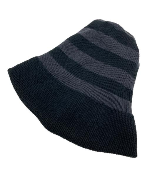 NUMBER (N)INE（ナンバーナイン）NUMBER (N)INE (ナンバーナイン) 05SS 裏地ボーダー バルーン ニットキャップ ブラック×グレー サイズ:ONESIZEの古着・服飾アイテム