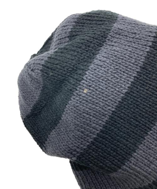 NUMBER (N)INE（ナンバーナイン）NUMBER (N)INE (ナンバーナイン) 05SS 裏地ボーダー バルーン ニットキャップ ブラック×グレー サイズ:ONESIZEの古着・服飾アイテム