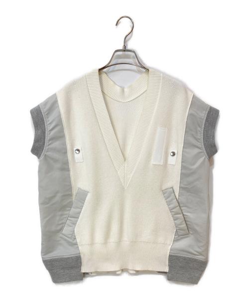 sacai（サカイ）sacai (サカイ) ドッキングニットベスト ホワイト×グレー サイズ:2の古着・服飾アイテム