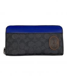 COACH（コーチ）の古着「ペイサーコレクション シグネチャー レザー ラウンドファスナー 長財布」｜ブラック