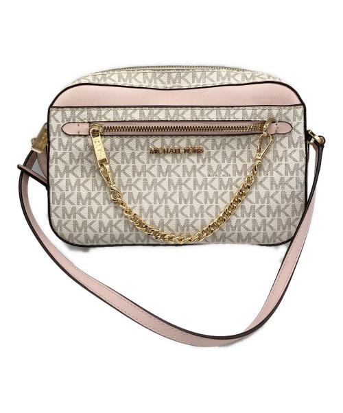 MICHAEL KORS（マイケル・コース）MICHAEL KORS (マイケル・コース) ジェット セット アイテム ラージ イーストウェスト ジップ チェーン クロスボデイ ピンク×ホワイト サイズ:なしの古着・服飾アイテム