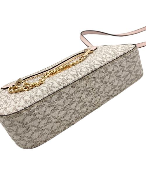 MICHAEL KORS（マイケル・コース）MICHAEL KORS (マイケル・コース) ジェット セット アイテム ラージ イーストウェスト ジップ チェーン クロスボデイ ピンク×ホワイト サイズ:なしの古着・服飾アイテム