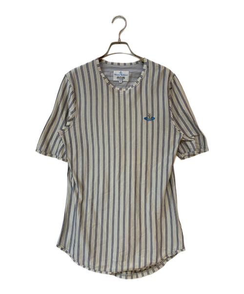 Vivienne Westwood man（ヴィヴィアン ウェストウッド マン）Vivienne Westwood man (ヴィヴィアン ウェストウッド マン) オーブ刺繍ストライプTシャツ グレー サイズ:Mの古着・服飾アイテム