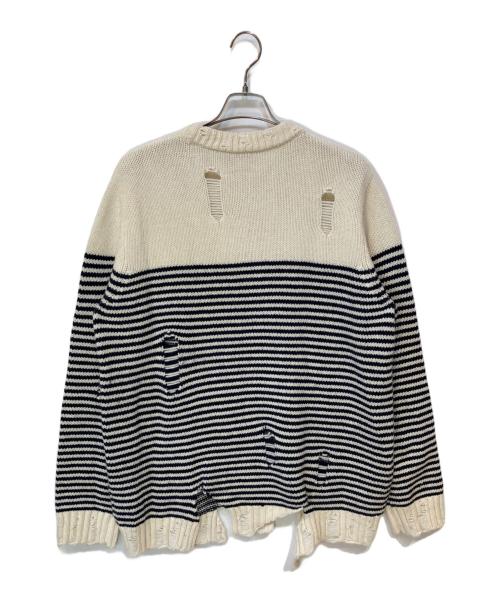 CHARLES JEFFREY LOVERBOY（チャールズ ジェフリー ラバーボーイ）CHARLES JEFFREY LOVERBOY (チャールズ ジェフリー ラバーボーイ) ダメージ加工 ストライプセーター ベージュ×ブラック サイズ:Mの古着・服飾アイテム