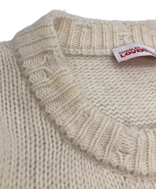 CHARLES JEFFREY LOVERBOY（チャールズ ジェフリー ラバーボーイ）CHARLES JEFFREY LOVERBOY (チャールズ ジェフリー ラバーボーイ) ダメージ加工 ストライプセーター ベージュ×ブラック サイズ:Mの古着・服飾アイテム