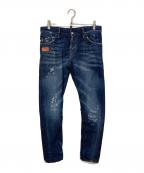 DSQUARED2ディースクエアード）の古着「ペイント加工 ダメージデニムパンツ」｜インディゴ