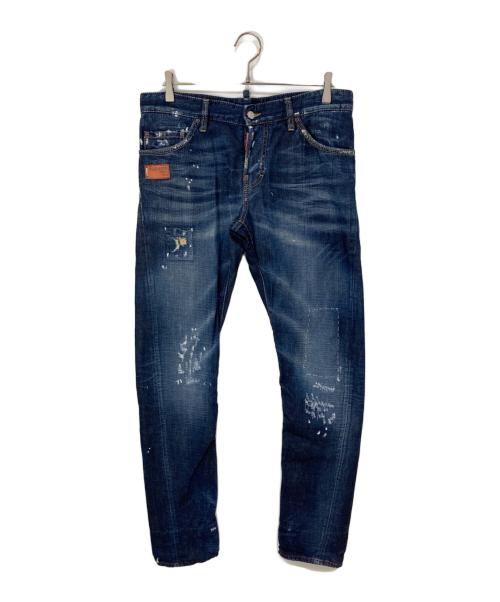 DSQUARED2（ディースクエアード）DSQUARED2 (ディースクエアード) ペイント加工 ダメージデニムパンツ インディゴ サイズ:48の古着・服飾アイテム