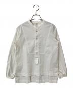 YORIヨリ）の古着「バンドカラー プルオーバー ブラウス」｜ホワイト