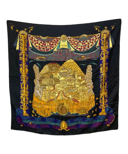 HERMES（エルメス）HERMES (エルメス) アトランティス大陸 カレ90 シルクスカーフ ブラック×ゴールド サイズ:-の古着・服飾アイテム