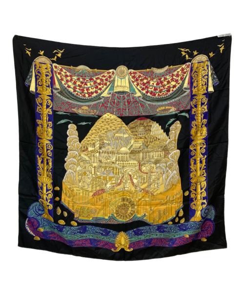 HERMES（エルメス）HERMES (エルメス) アトランティス大陸 カレ90 シルクスカーフ ブラック×ゴールド サイズ:-の古着・服飾アイテム