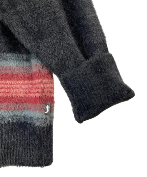 stussy（ステューシー）stussy (ステューシー) Stripe Shaggy Cardigan ブラック サイズ:Lの古着・服飾アイテム