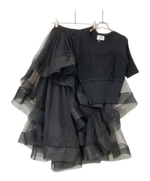 ANDREA&Co.（アンドレアアンドコー）ANDREA&Co. (アンドレアアンドコー) ビスチェニットトップス+ボリュームフリルチュールスカート ブラック サイズ:Fの古着・服飾アイテム