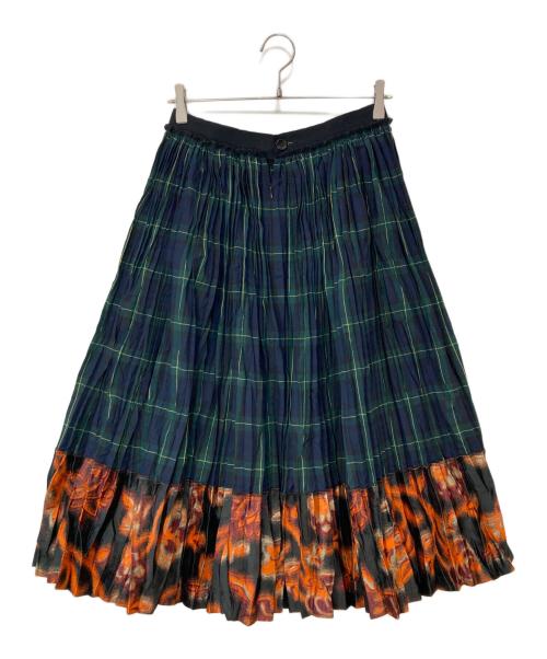 tricot COMME des GARCONS（トリココムデギャルソン）tricot COMME des GARCONS (トリココムデギャルソン) チェック花柄切替プリーツスカート グリーン サイズ:Sの古着・服飾アイテム