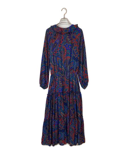 LAUREN RALPH LAUREN（ローレンラルフローレン）LAUREN RALPH LAUREN (ローレンラルフローレン) ペイズリー柄フリルティアードワンピース ネイビー サイズ:00の古着・服飾アイテム