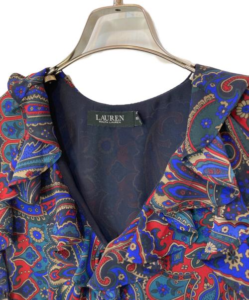 LAUREN RALPH LAUREN（ローレンラルフローレン）LAUREN RALPH LAUREN (ローレンラルフローレン) ペイズリー柄フリルティアードワンピース ネイビー サイズ:00の古着・服飾アイテム