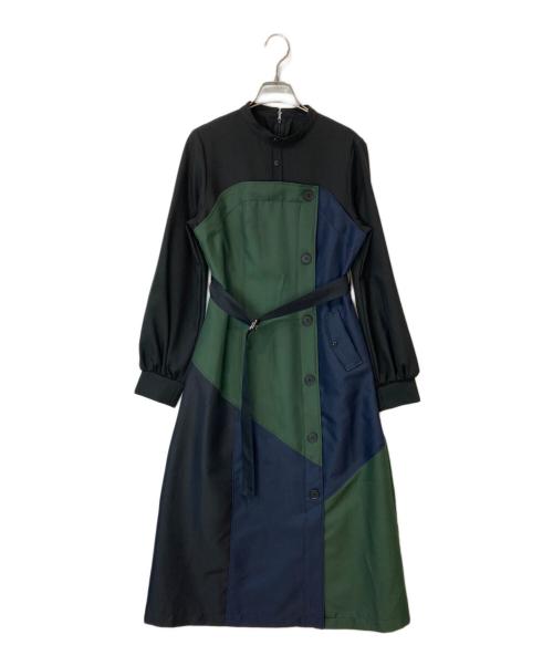 UNITED TOKYO（ユナイテッドトーキョー）UNITED TOKYO (ユナイテッドトーキョー) フェイクベアドッキングワンピース グリーン×ネイビー サイズ:2の古着・服飾アイテム