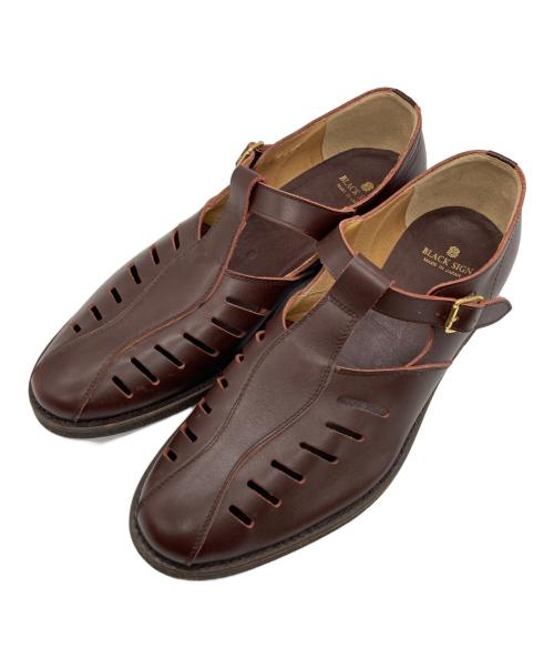 BLACK SIGN（ブラックサイン）BLACK SIGN (ブラックサイン) カットワーク Tストラップシューズ ブラウン サイズ:9の古着・服飾アイテム