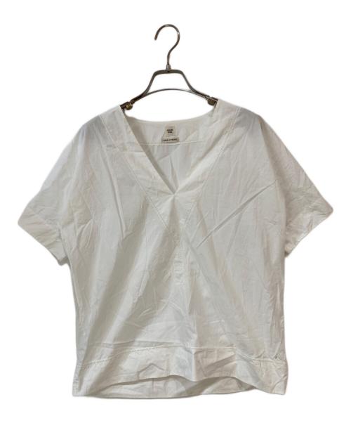 HERMES（エルメス）HERMES (エルメス) Hロゴ刺繍 Vネックブラウス ホワイト サイズ:38の古着・服飾アイテム
