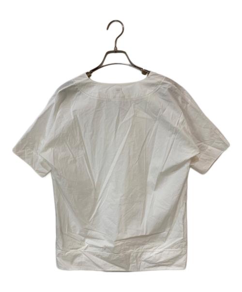 HERMES（エルメス）HERMES (エルメス) Hロゴ刺繍 Vネックブラウス ホワイト サイズ:38の古着・服飾アイテム