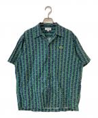LACOSTEラコステ）の古着「オールオーバーモノグラムプリントオープンカラーシャツ」｜グリーン