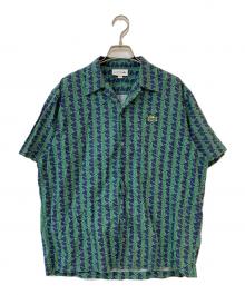 LACOSTE（ラコステ）の古着「オールオーバーモノグラムプリントオープンカラーシャツ」｜グリーン