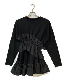 SORIN（ソリン）の古着「Asymmetry Ruffled Long T-shirt」｜ブラック