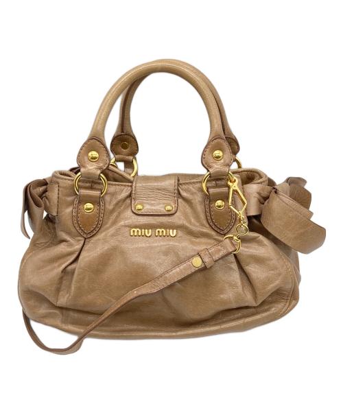 MIU MIU（ミュウミュウ）Mughetto Pink Vitello Lux Leather Bow Small Top Handle Bag/ムゲット ピンク ヴィテッロ ラックス レザー ボウ スモール トップハンドルバッグ サイドリボン2WAYバッグの古着・服飾アイテム