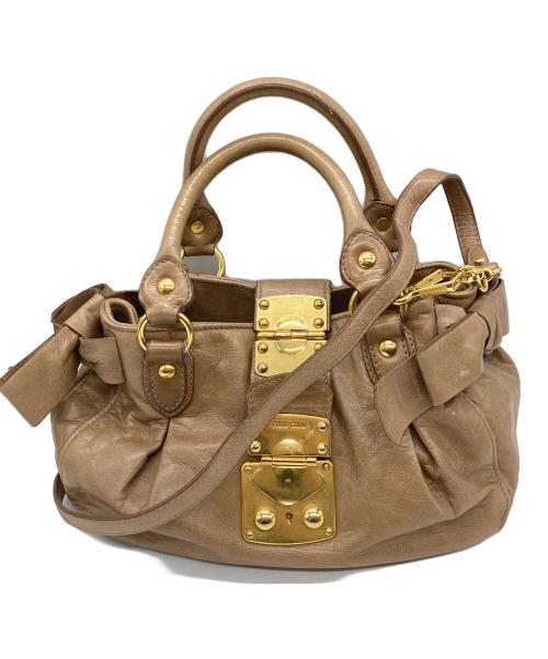 MIU MIU（ミュウミュウ）Mughetto Pink Vitello Lux Leather Bow Small Top Handle Bag/ムゲット ピンク ヴィテッロ ラックス レザー ボウ スモール トップハンドルバッグ サイドリボン2WAYバッグの古着・服飾アイテム